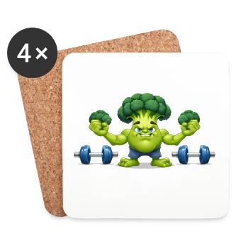 Brokkoli Gewichtheber - Untersetzer (4er-Set) - Weiß - Vorne