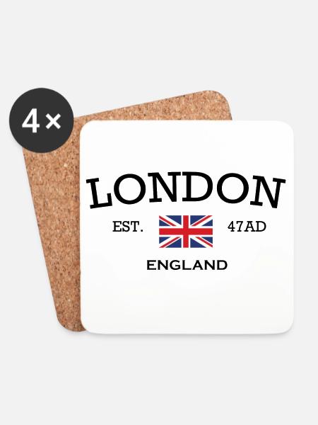 Machen Sie Furore mit Stil LONDON EST 4AD ENGLAND - Untersetzer (4er-Set) - Weiß