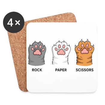 Cats Paws Scissors Stone Paper - Fun Game - Coasters (set of 4) - white - Front