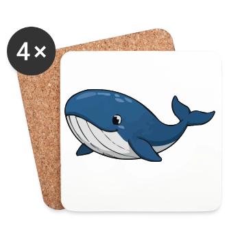 La Baleine de dessins animés en bleu profond - Dessous de verre (lot de 4) - blanc - Devant