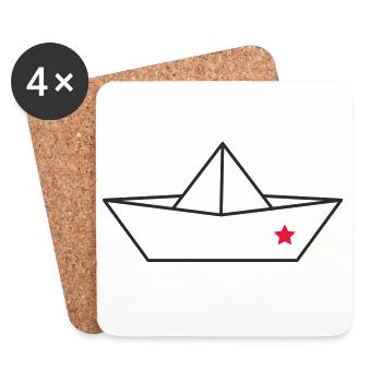 Origami Papierboot mit Stern – Symbol Design - Untersetzer (4er-Set) - Weiß - Vorne