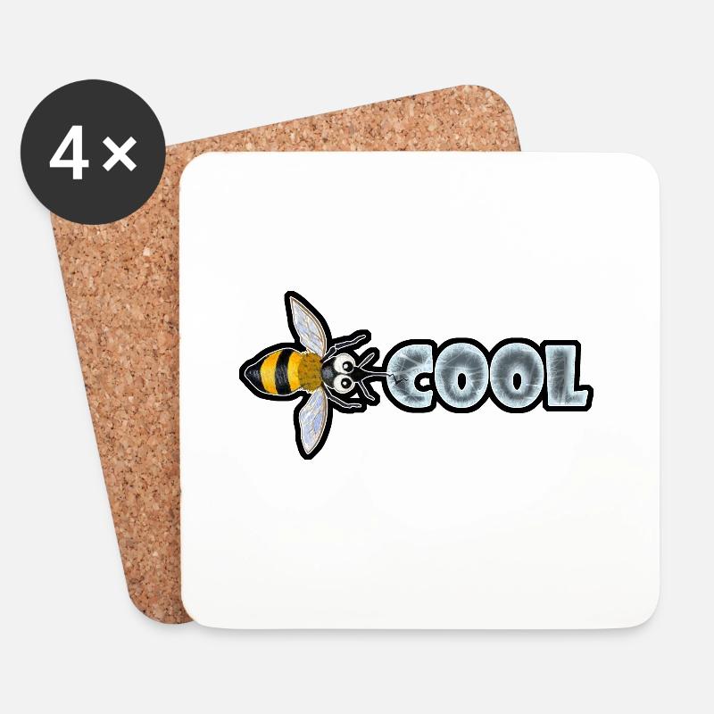 BEE COOL (horizontal) - Dessous de verre (lot de 4) - blanc