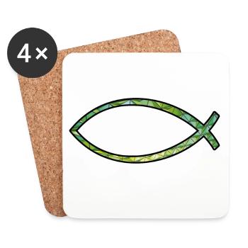 Poisson Ichtus (diamant, vert) - Dessous de verre (lot de 4) - blanc - Devant