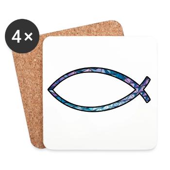 Poisson Ichtus (diamant, bleu) - Dessous de verre (lot de 4) - blanc - Devant