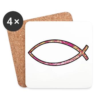 Poisson Ichtus (diamant, rose) - Dessous de verre (lot de 4) - blanc - Devant