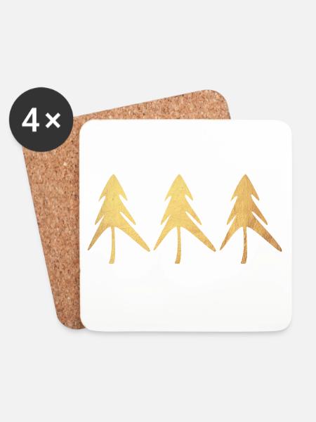 3 drei Tannen Wald Gold Weihnachten Xmas Christmas - Untersetzer (4er-Set) - Weiß