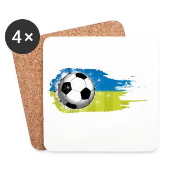 Football - Bleu Vert - Conception de coup de pinceau - Dessous de verre (lot de 4) - blanc - Devant