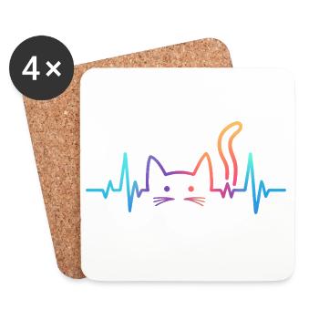 Chat ECG Heartbeat Motif arc-en-ciel - Dessous de verre (lot de 4) - blanc - Devant