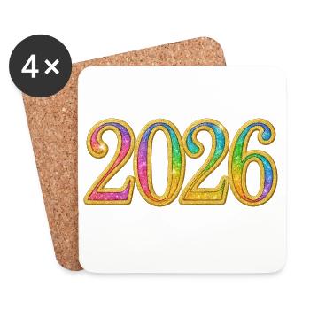 Silvester Neujahr | Funkelnde Jahreszahl 2026 - Untersetzer (4er-Set) - Weiß - Vorne