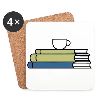 Bücherstapel Kaffeetasse Farbig - Untersetzer (4er-Set) - Weiß - Vorne