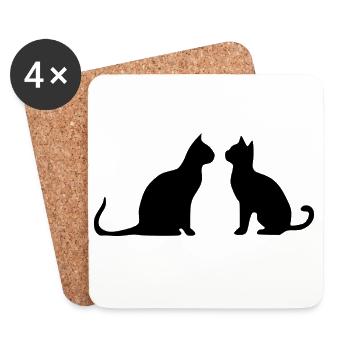 Schwarze Katze 2 Katzen Silhouetten Geschenk  - Untersetzer (4er-Set) - Weiß - Vorne