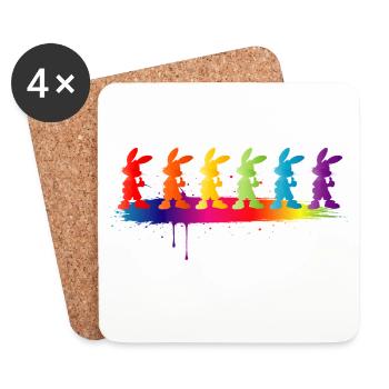 Bunte Hasen Silhouette Regenbogen Kinder Motiv - Untersetzer (4er-Set) - Weiß - Vorne