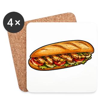 Frisch belegtes Baguette-Sandwich - Untersetzer (4er-Set) - Weiß - Vorne
