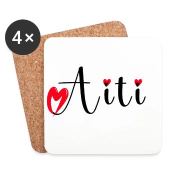 Bonne fête Maman cœur rouge amour mères  Aiti - Dessous de verre (lot de 4) - blanc - Devant
