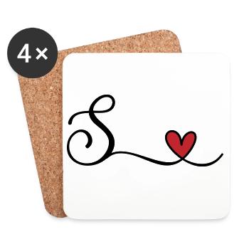 Buchstabe S Monogramm mit Herz - Untersetzer (4er-Set) - Weiß - Vorne