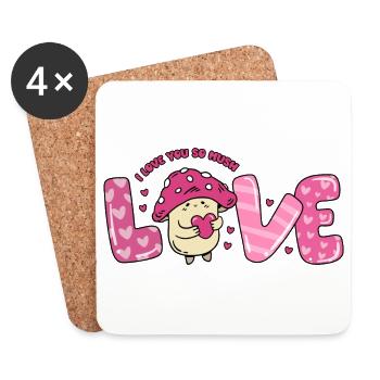 Liebe Herz Pilz verliebt Paare Spruch Valentinstag - Untersetzer (4er-Set) - Weiß - Vorne