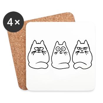 3 cats - Coasters (set of 4) - white - Front
