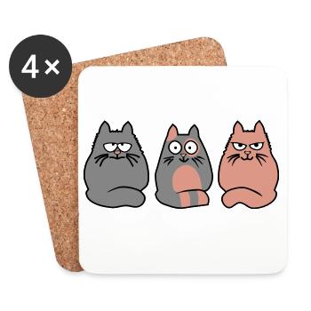 3 cats - Coasters (set of 4) - white - Front
