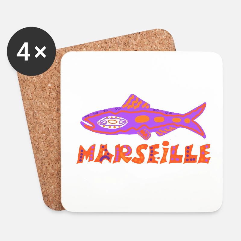 Sardinen-Marseillaise - Untersetzer (4er-Set) - Weiß