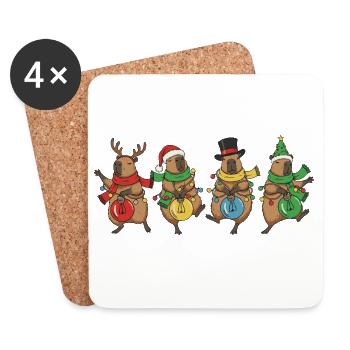 Lumières de Noël dansantes de capybara - Dessous de verre (lot de 4) - blanc - Devant