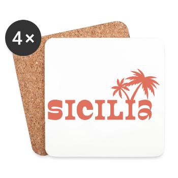 Sicilia Palm Island Sonnenuntergang - Untersetzer (4er-Set) - Weiß - Vorne