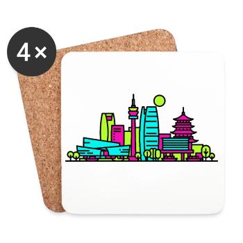 Skyline de la ville de Hangzhou West Lake Art moderne en ligne - Dessous de verre (lot de 4) - blanc - Devant