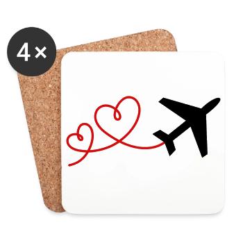 Flyers avec un cœur Vacances Vol Avion de voyage - Dessous de verre (lot de 4) - blanc - Devant