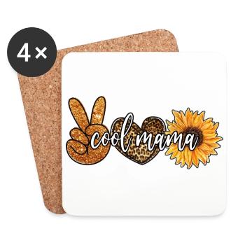 Cool Mama, Tournesol et imprimé léopard - Dessous de verre (lot de 4) - blanc - Devant