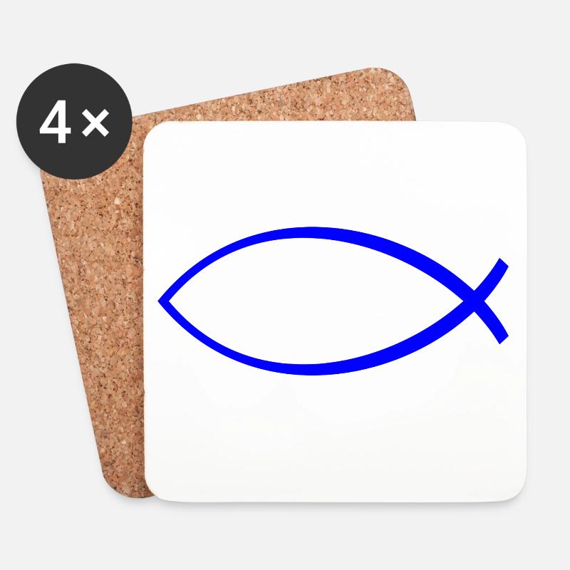 Ichtus Fisch dunkelblau - Untersetzer (4er-Set) - Weiß