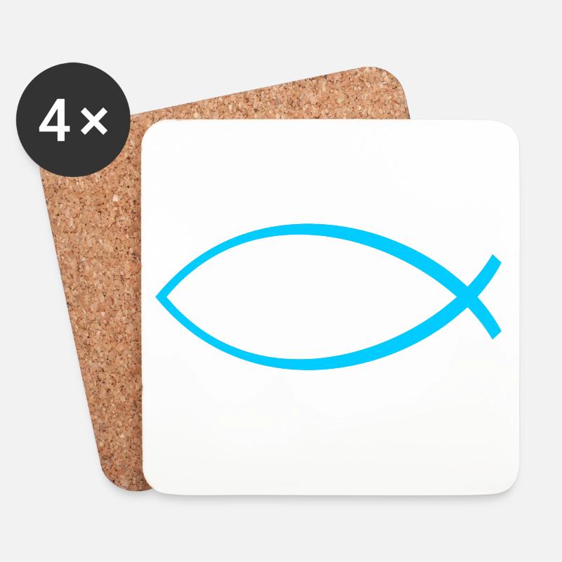 Ichtus Fisch hellblau - Untersetzer (4er-Set) - Weiß