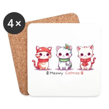 Meowy Catmas Drôles De Chats Noël - Dessous de verre (lot de 4) - blanc - Devant