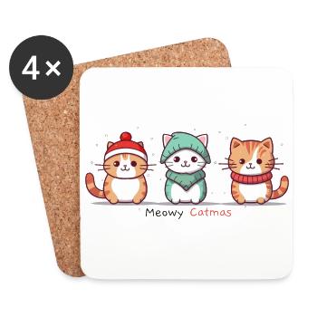 Meowy Catmas Drôles De Chats Noël - Dessous de verre (lot de 4) - blanc - Devant