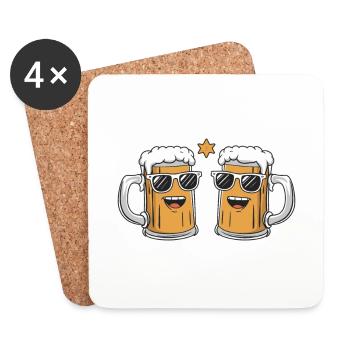 Zwei lustige Bierkrüge mit Sonnenbrille Bier - Untersetzer (4er-Set) - Weiß - Vorne