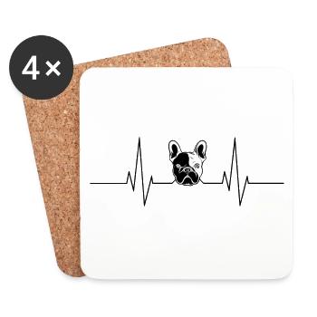 Bouledogue français - Rythme cardiaque - Dessous de verre (lot de 4) - blanc - Devant