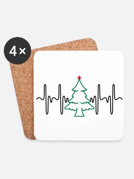 Herzschlag Weihnachtsbaum (Farben änderbar) - Untersetzer (4er-Set) - Weiß