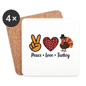 Thanksgiving Paix Amour Turquie - Dessous de verre (lot de 4) - blanc - Devant