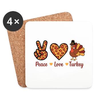 Thanksgiving Paix Amour Turquie - Dessous de verre (lot de 4) - blanc - Devant