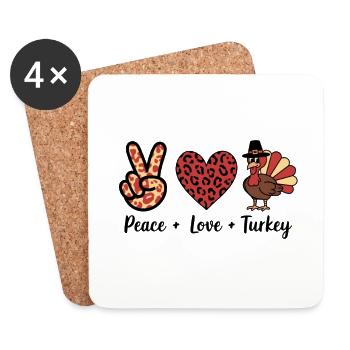 Thanksgiving Paix Amour Turquie - Dessous de verre (lot de 4) - blanc - Devant