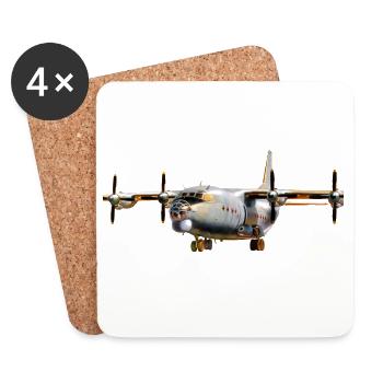 Silhouette d’avion de transport vintage - Dessous de verre (lot de 4) - blanc - Devant