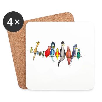 Bunte Vögel auf der Leine - Untersetzer (4er-Set) - Weiß - Vorne