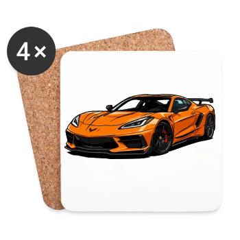 Orange Sports Car Illustration - Coasters (set of 4) - white - Front