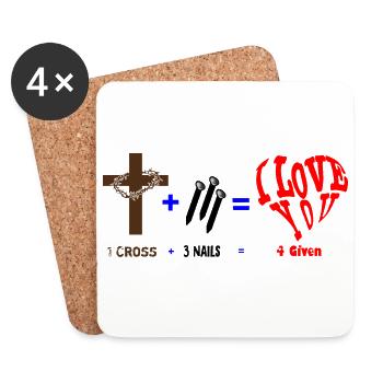 1 croix + 3 clous = 4 donnés (je t’aime) - Jésus - Dessous de verre (lot de 4) - blanc - Devant