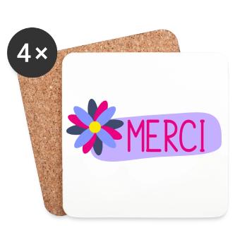 MERCI. THANKS. THANK YOU. ANNIVERSAIRE. NAISSANCE. - Dessous de verre (lot de 4) - blanc - Devant
