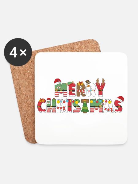 Merry Christmas - Untersetzer (4er-Set) - Weiß