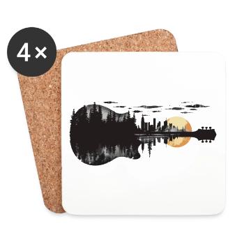 Guitare, Arbres, Forêt, Nature, Skyline, Soleil, Art, Musique - Dessous de verre (lot de 4) - blanc - Devant