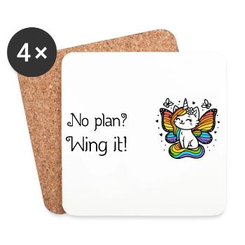 Pas de plan ? Ailez-le ! Chat licorne ailé (coloré) - Dessous de verre (lot de 4) - blanc - Devant