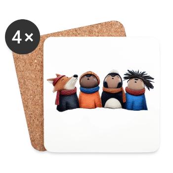 Night Watch Wooligans – Funny Woodland Animals - Coasters (set of 4) - white - Front