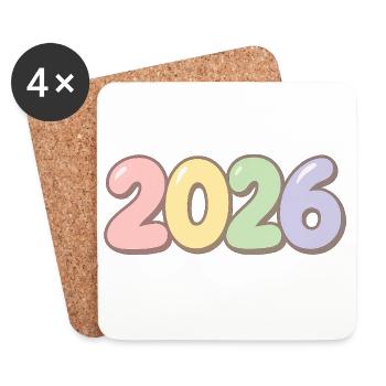 Pastell farbige Jahreszahl 2026 - Untersetzer (4er-Set) - Weiß - Vorne