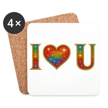 Ich liebe dich | Regenbogen-Glitzer-Herz-Liebes-Design - Untersetzer (4er-Set) - Weiß - Vorne