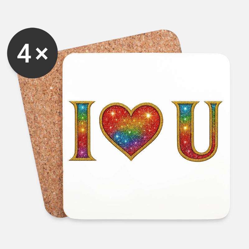 I ♡ U - I LOVE YOU  - Untersetzer (4er-Set) - Weiß